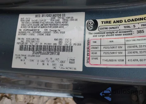 2011 Ford Fusion Sel z USA, uszkodzony, nr VIN 3FAHP0JA6BR289738